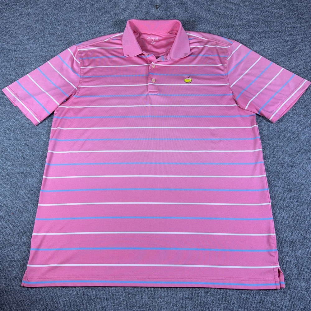 Masters Tech Mens XL Pink Striped Golf Polo Shirt MT1655-03 Short Sleeve Stretch